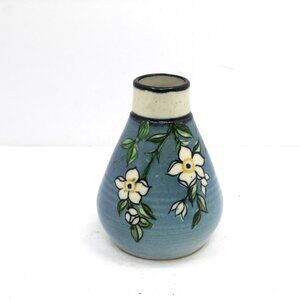 Vintage Santa Barbara Ceramic Art Pottery Blue Floral Vase by Alvaro Suman 1980